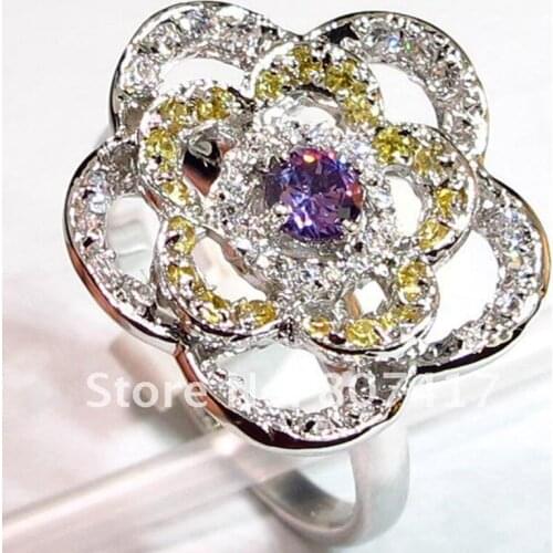 SHUNXUNZE wedding rings for men and women Beautiful Purple Cubic Zirconia Wholesale The new listing Rhodium Plated R416 size 6 7