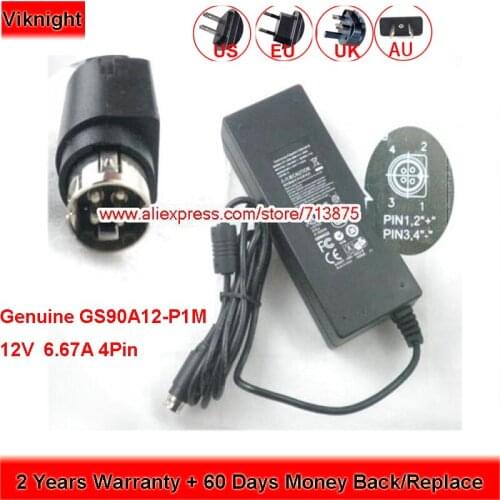 Genuine GS90A12-P1M 12V 6.67A 4 Pin Switching Adaptor for DSA-90W-12 3 12080 Power Supply