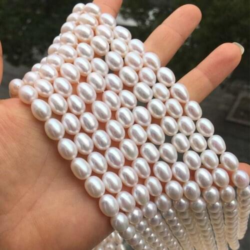 Freshwater Pearl Necklaces Rice Shape with Size 8-9mm Loose Pearl Strands Accessories for Diy Fine Jewelry