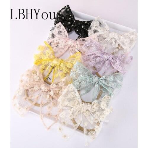 Rib Bows Nylon Hairbands Cute Daisy Hand Tie Grils Skinny Stretchy Headbands Newborn Baby Knot Nylon Head Wear