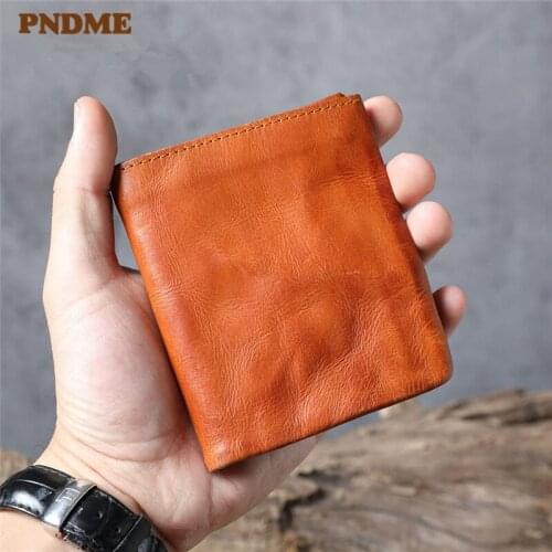 Simple vintage genuine leather mens shorts small wallet fashion casual luxury natural real cowhide women card holder coin purse