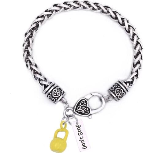 Factory Drop Shipping Metal Fitness Gym Enamel Color Kettle Bells Sport Pendant Bracelet