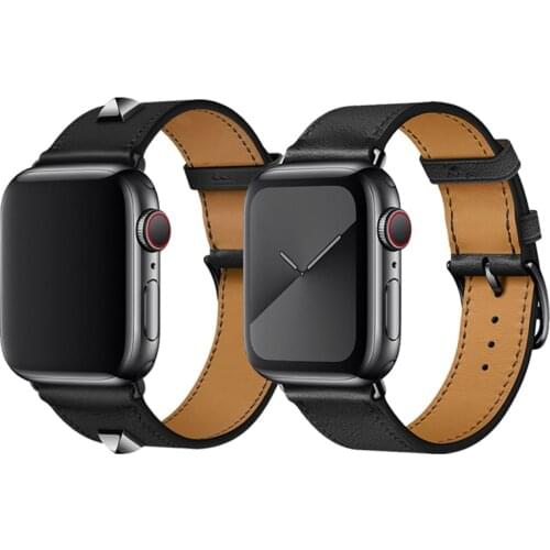 For Apple Watch Series 5 4 40/44mm Wrist Bracelet Genuine Leather Watch Strap Rivet Custom Edition Watchband For Series 3 2 Band