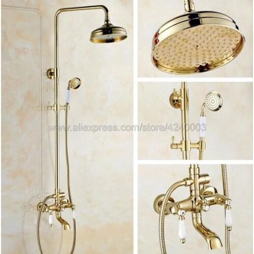 Luxury Gold Color Brass bathroom shower faucet set bathtub faucets shower mixer tap Bath Shower taps Kgf371