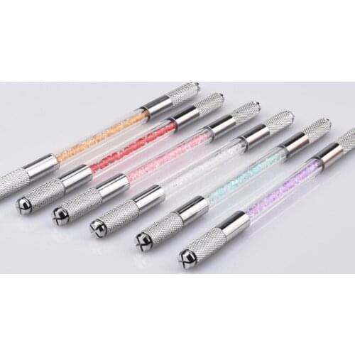 30Pcs Crystal Manual Tebori Tattoo Permanent Makeup Pen Machine Microbladeing Pen For Lip Eyebrow Eyeliner Double Heads