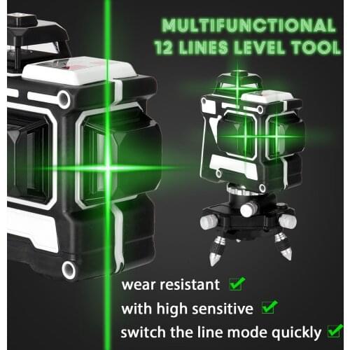 Self-leveling 3D 12 Lines Laser Level Tool Vertical Horizontal Lines 1.5M 3 Heights Adjustable Alloy Extension Bar Tripod Stand