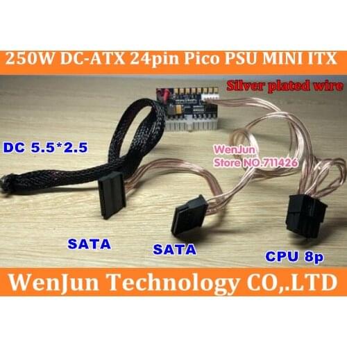 SATA IDE CPU 4p+4p 24pin DC ATX PSU 12V DC Input 250W Output Switch DC-DC ATX Pico PSU MINI ITX PC Power Supply For PC Computer