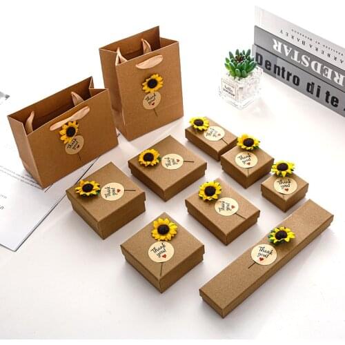 Fashion Sunflower Kraftpaper Jewlery Box Earring Ring Bracelet Necklace Holder Jewelry Organizer Gift Box Packaging Display Case