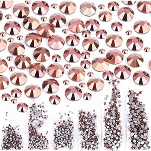 1400 Pieces Nail Crystals Nail Jewels Rose Gold Rhinestones Round Beads Flatback Glass Charms Gems Stones Diamonds for Nails