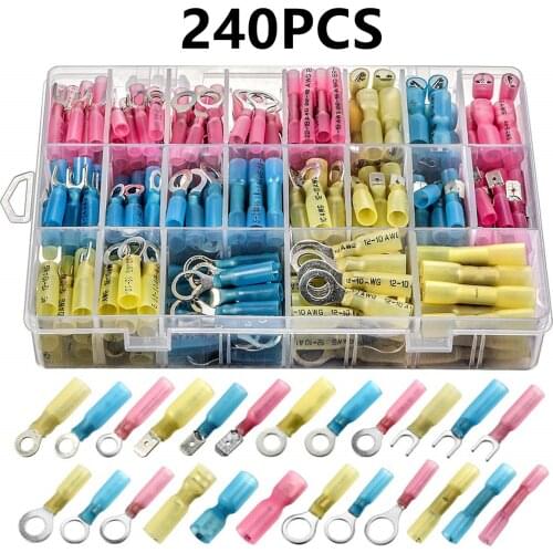 240/120/20pcs Heat Shrink Wire Connectors Electrical Insulated Crimp Terminals Waterproof Cable Ring Fork Hook Spade Butt Splice