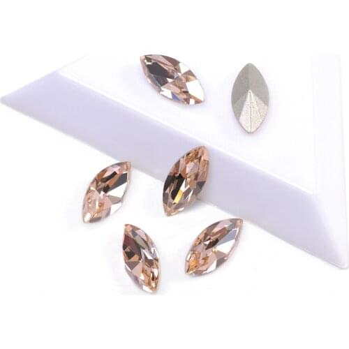 YANRUO 4200 Best Quality Crystal Navette Shape Lt. Peach Pointback Strass Rhinestone 3D Glass For Nail Art Decorations Gems
