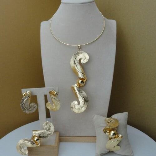 Yuminglai Gold Color Plated Necklace Bracelet Earrings Ring Jewelry Sets For Nigerian Women FHK7471
