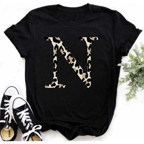 New A B C D English Alphabet Print Tshirt Fashion Harajuku Casual Tops Tee Personality Women Leopard T-Shirts Tops,Drop Ship