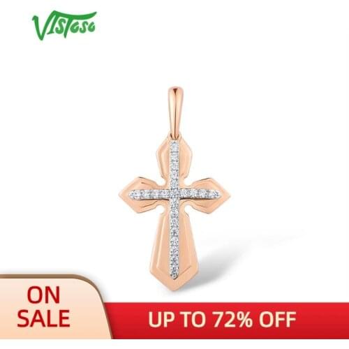 VISTOSO Pure 9K 375 Rose Gold Sparkling White CZ Cross Pendants For Women Unique Gift Anniversary Party Trendy Fine Jewelry