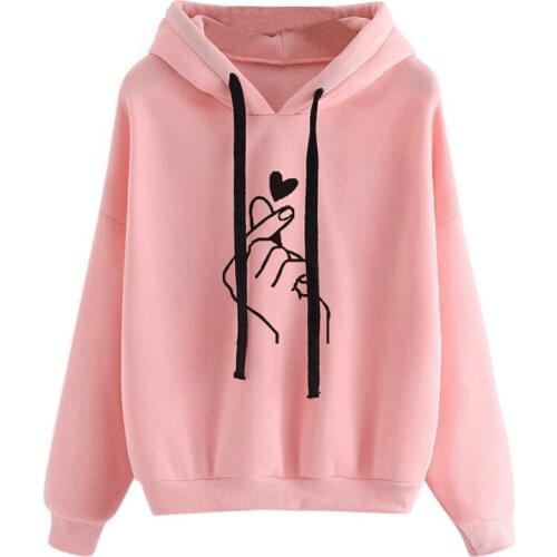 Finger Heart Love Pattern Hoodies Women Tracksuit Sportswear Drawstring Gym Running Skateboarding Hoodies For Teen Girls Hoodie