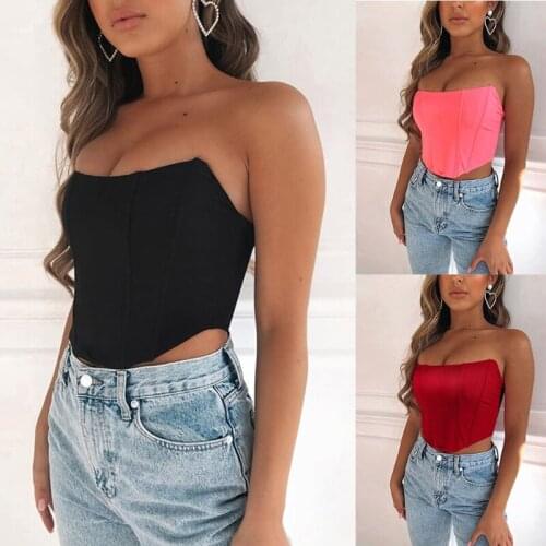 Women Sexy Strapless Satin Bustier Off the Shoulder Corset Top Shiny Solid Color Sleeveless Cami Upper Underwear