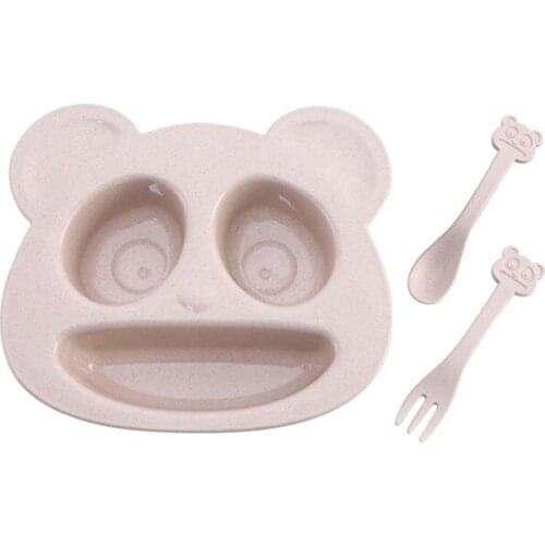1 set Baby plate spoon fork Feeding Food Tableware Cartoon Bear Kids Dishes Baby Eating Dinnerware Set Anti-hot Training Plate