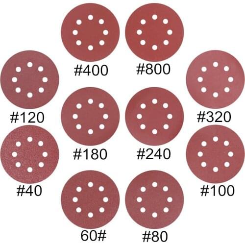20pcs 5 Inch 125mm Round Sandpaper Eight Hole Disk Sand Sheets Grit 40-800 Hook and Loop Sanding Disc Polish