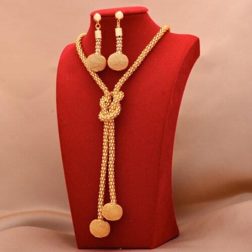 24k African Gold plated Jewelry Sets For Women Necklace Earrings Bead ring Dubai bridal Gifts wedding collares jewellery set