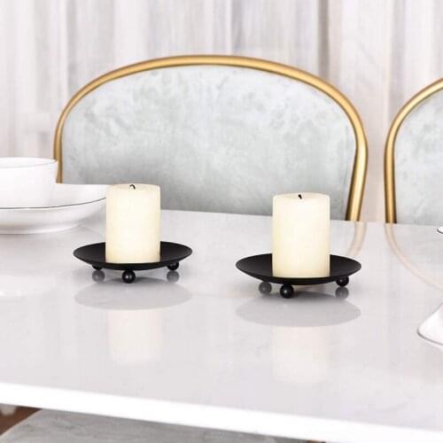 ABSF 4Pcs Iron Cylinder & Plate Candle Holder Set,Candle Centerpiece Stand for LED & Wax Pillar Wedding Home Decorative,Black