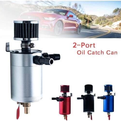Car Aluminum Reservoir Oil Catch Can Tank 2-Port Baffled Reservoir with Drain Valve Breather Cylinder Filter Kit
