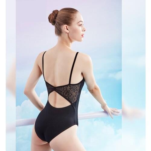 Ballet Leotards for Women Condole Belt Dance Wear Girl Adult Cotton Lace Splice Dance Clothes Black Gymnastics Bodysuit