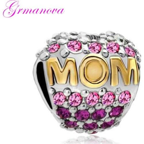 Mothers Day Crystal Best Mother Heart Shaped European Big Hole Charm Beads Amulet Fit Pandora Bracelet Womens DIY Jewelry
