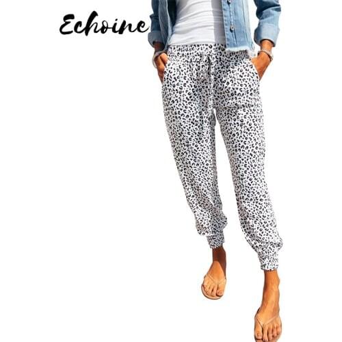 Breezy Leopard Joggers Women Fashion Casual Stylish Classic Leopard Print Self-Tie Adjustable High Waist Long Harem Pants