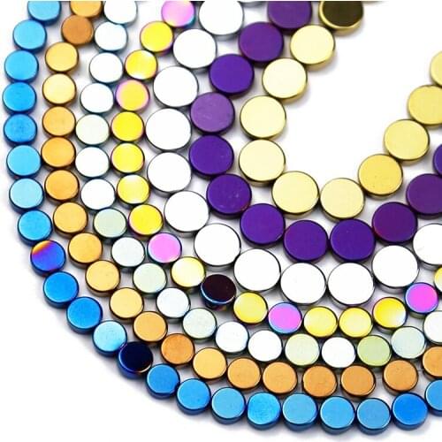 Gold,Purple,Black,Blue Natural Stone Flat Round Hematite 6/8mm Spacers Loose Beads For Jewelry Bracelets Making DIY Accessories