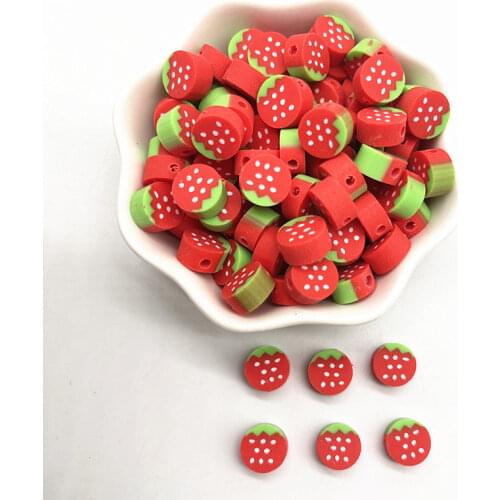 30pcs 10mm Fruit Pattern Beads Polymer Clay Spacer Loose Beads for Jewelry Making DIY Handmade Bracelets Accessories #18