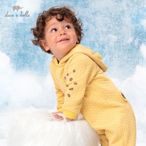 DBX14461 dave bella autumn new born baby unisex fashion cartoon hooded jumpsuits infant toddler clothes children romper 1 piece