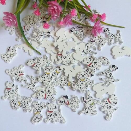 50pcs/lot Random mix Cute Cartoon dog Shape Buttons 2 Holes Wooden Buttons Fit Scrapbooking DecorativeSupplies