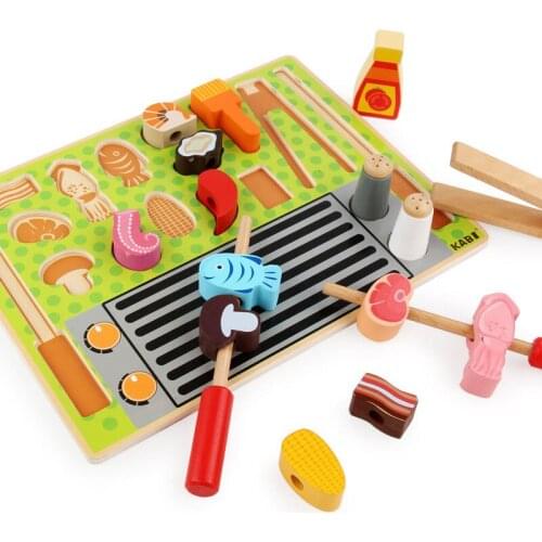 Wooden Set Kitchen Barbecue Toys Simulation Kitchen Cooking Barbecue Pretend Play Do House Toy BBQ Educational Toys For Children