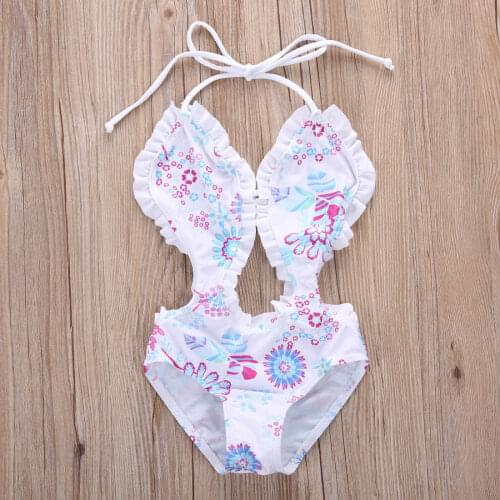 Children Flower Print Swimsuit Girls Summer Sleeveless Backless Lace-up Bikini for 1-16Years