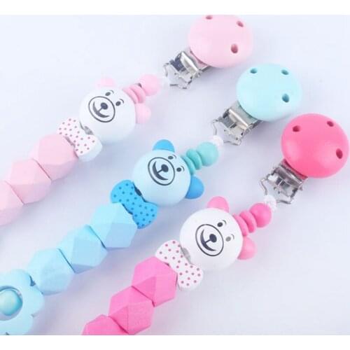 Baby Teether Pacifier Clip Chain Wooden Holder Silicone Soother Pacifier Clips Leash Strap Nipple Holder For Infant Baby Feeding