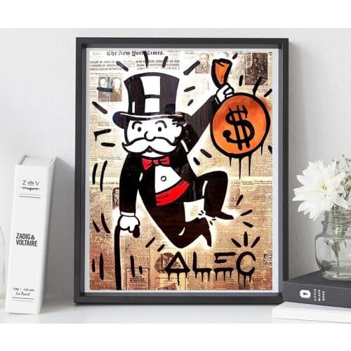 Home Decor Canvas Alec Monopoly Wall Artwork Currency Painting Graffiti Pictures Printing Modular Money Poster For Living Room