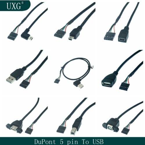 DuPont 5pin to usb 2.0/micro/mini/print panel installed to 2.54mm pitch cable