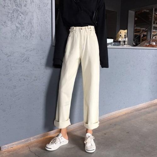 Jeans Women Solid Retro BF Simple Streetwear Loose Student Womens Clothing High Waist All-match Korean Style Ulzzang Jean Casual