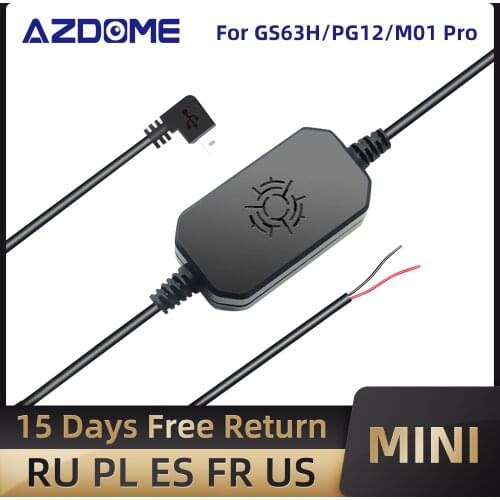 AZDOME 12/24V to 5V 2A Mini USB Hardwire Kit DVR Power Adapter Cable for M11 M06 GS63H PG12 PG02 Dash Cam Low Voltage Protection