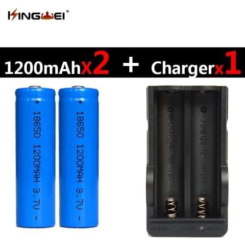 KingWei 2Pcs18650 battery 3.7v 1200mAh rechargeable Li-ion battery + one charger for flashlight 18650 double charger EU/US plug