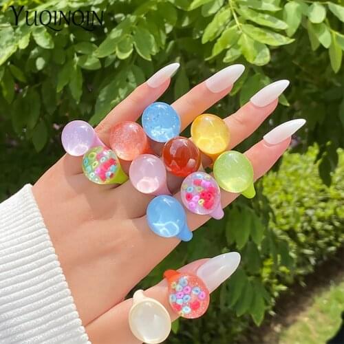 Vintage Transparent Resin Cute Finger Ring For Teen Girls Multicolor Fashion Jewelry Acrylic Korea Rings for Women Minimalist