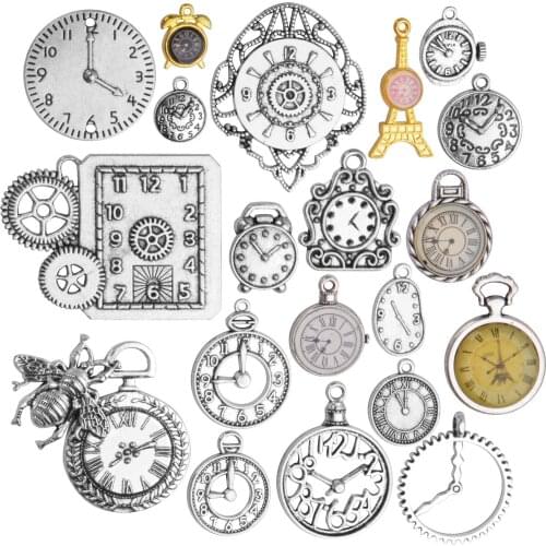 20pcs Mixed Antique Charms Alloy Clock Watch Face Gear Cog Wheel Steampunk Pendants Accessories for DIY Bracelets Jewelry Making