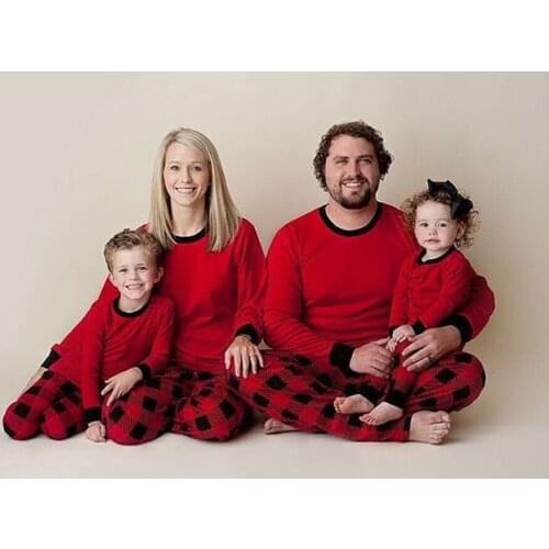 2PCS Family Matching Christmas Pajamas Set Men Women Baby Kids Plaid Pants Sleepwear Nightwear Fashion Christmas Family Pajamas