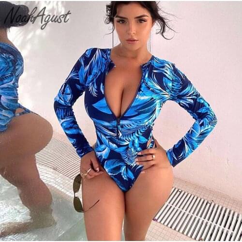 Blue Floral Thong Swimsuit Women One Piece Swim Suit Rashguard Brazilian Swimwear UPF50+Diving Bathing Suit Push Up Swim Wear