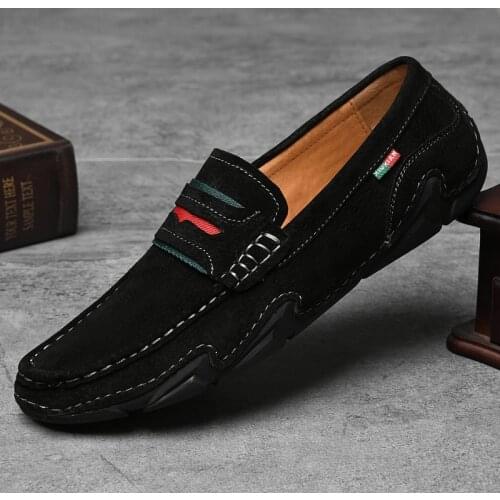 Suede Leather Loafers Men Low Casual Shoes Driving Slip On Mens Moccasins Mocassin Man Black Fashion 2021 New Luxury Brand