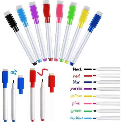 Magnetic Whiteboard Marker Pen White Board Dry wipe Fine Nib Pen with Eraser Rubber Magnetic Markers Brush Fridge Magnets