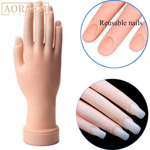 AORAEM Nail Art Practice Model Hand Flexible Flectional Soft Plastic Mannequin Model Fake Hands Movable Training Manicure Tools