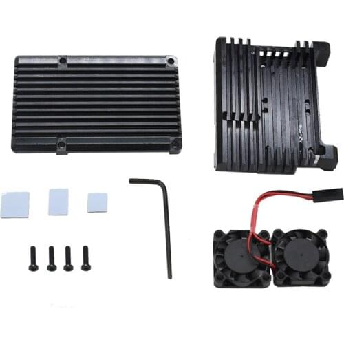 Metal Protective Case with Double Fan Cooling Radiator for Raspberry Pi 4B/B+ Aluminum Alloy Case Cover Shell for Raspberry Pi 4