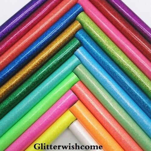Glitterwishcome 30X134CM Mini Roll Glitter Fabric Vinyl For Bows Smooth Glitter Leather Fabirc Faux Leather for Bows, GM200