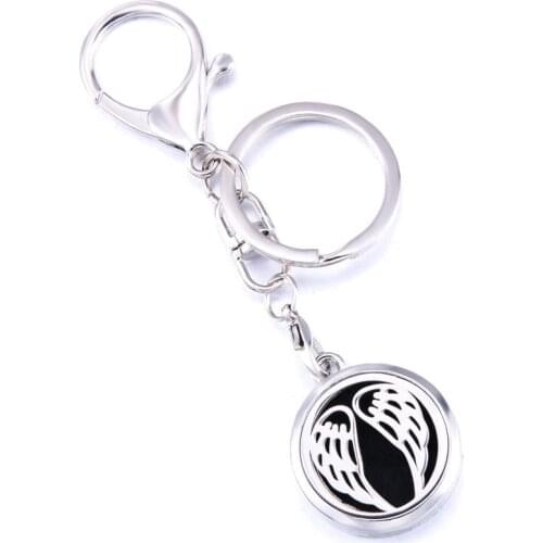 Fine Angel Wings Fashion Perfume Aroma Locket Keychain Stainless Steel Aromatherapy Essential Oil Diffuser Box Keyring Jewelry